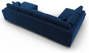Син кадифен разтегателен ъглов диван с място за съхранение (ляв ъгъл/U форма) Kyoto – Cosmopolitan Design