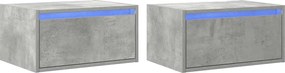 860218 vidaXL Нощни шкафчета за стена с LED осветление, 2 бр, бетонно сиви