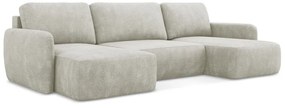 Кремав шенилов разтегателен ъглов диван с място за съхранение (U форма) Lilo – Makamii
