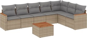 3258440 vidaXL Градински диван с възглавници, 8 части, бежов полиратан