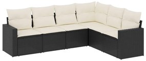 3251343 vidaXL Градински диван с възглавници, 6 части, черен, полиратан