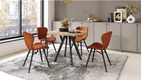 АЛМО Дъб Крафт злато/черни крака - КРЪГЛА РАЗТЕГАТЕЛНА МАСА С Y-ОБРАЗНИ КРАКА В ЛОФТ/ИНДУСТРИАЛЕН СТИЛ ЗА ХОЛ ИЛИ ТРАПЕЗАРИЯ