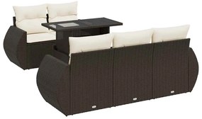 3326574 vidaXL Градински комплект с възглавници, 6 части, кафяв, полиратан