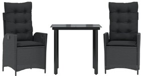 3213184 vidaXL Градински комплект от 3 части с възглавници черни полиратан