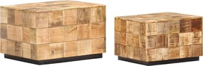 286435 vidaXL Маси за кафе, 2 бр, с дизайн на блокчета, грубо мангово дърво