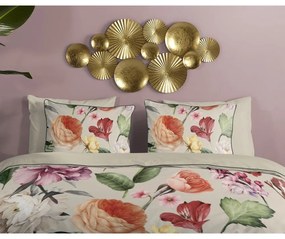 Бежово единично удължено спално бельо от памучен сатен 140x220 cm Fiori – Descanso