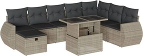 3275192 vidaXL Градински комплект с възглавници, 9 части, светлосив полиратан