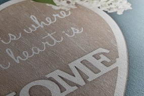 Картина на платно – Сърце с цитат - Home is where your heart is
