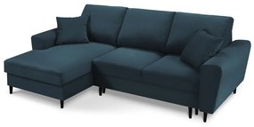 Тъмносин разтегателен ъглов диван с място за съхранение от рипсено кадифе (ляв ъгъл) Kyoto – Cosmopolitan Design