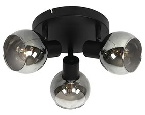 Таванен прожектор черен с димно стъкло 3-светлина - Vidro