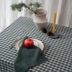 Ленена покривка за маса 140x200 cm Forest Green Gingham – Linen Tales