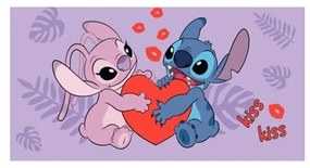 Лилава памучна детска кърпа 70x140 cm Lilo and Stitch "Kiss" – Jerry Fabrics