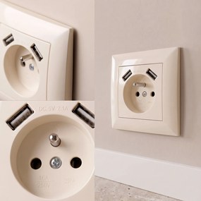 Единичен контакт със заземяване + 2x USB-A OSTE JNH003-G Beige