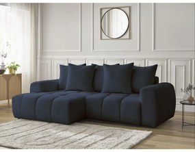 Син сгъваем/с място за съхранение ъглов диван от прежда с примки от букле (ляв ъгъл) Roxelane – Bobochic Paris