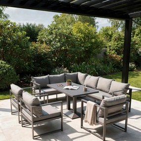 Голям ъглов комплект с фотьойли и регулируема маса XL-NM-2006 - сив + сиви възглавници