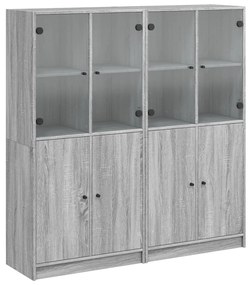 3206529 vidaXL Библиотека с врати сив сонома 136x37x142 см инженерно дърво