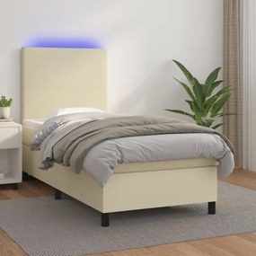 3135803 vidaXL Боксспринг легло с матрак LED кремаво 90x200 см изкуствена кожа