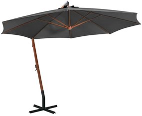 313768 vidaXL Висящ градински чадър с прът, антрацит, 3,5x2,9 м, чам масив
