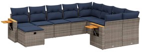 3227160 vidaXL Градински диван с възглавници, 10 части, полиратан, сив