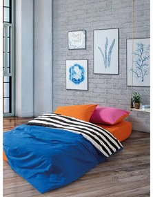 Черно-бяло двойно удължено спално бельо от памук Renforcé с включен долен чаршаф, 4 части 200x220 cm Dusk – Mijolnir