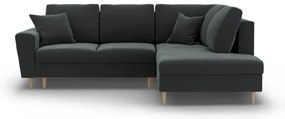 Тъмносив кадифен разтегателен ъглов диван с място за съхранение (десен ъгъл/L форма) Kyoto – Cosmopolitan Design