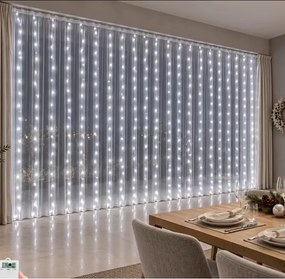 Коледна LED светлинна завеса 3 × 3 м с USB захранване – 300 светодиода студено бяло