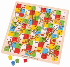 Bigjigs - Дървена игра - Змии и стълби