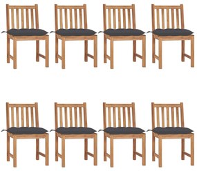 3073157 vidaXL Градински столове 8 бр с възглавници тиково дърво масив
