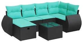 3325593 vidaXL Градински комплект диван с възглавници 7 части черен полиратан