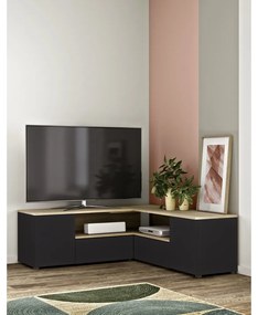 Масичка за телевизор с дъбов декор в черно и натурално 130x46 cm Angle - TemaHome