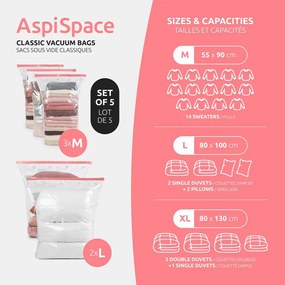 Вакуумни торбички в комплект от 5 броя Aspispace M/L – Compactor
