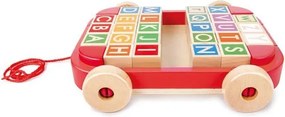 Hape - Дървена играчка, Ремарке за дърпане с дървени кубчета, 21 x 21 x 5.6 см