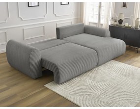 Тъмносив разтегателен ъглов диван от рипсено кадифе (десен ъгъл) Lucien – Bobochic Paris