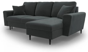 Тъмносив кадифен разтегателен ъглов диван с място за съхранение Kyoto – Cosmopolitan Design