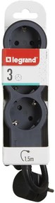 Legrand Разклонител ЧЕРЕН 3x2P+E с кабел 1.5 метра / 3x1.5мм2 Standard NEW - 694550