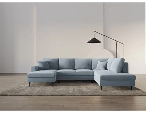 Светлосин кадифен разтегателен ъглов диван с място за съхранение (десен ъгъл/U форма) Kyoto – Cosmopolitan Design