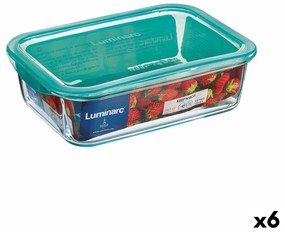 Правоъгълна Кутия за Обяд с Капак Luminarc Keep'n Lagon 16 x 11,3 x 6 cm цвят тюркоаз 820 ml Cтъкло (6 броя)