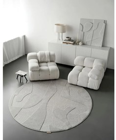 Светлосив вълнен кръгъл килим ø 200 cm Morphic Botanica – Agnella