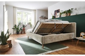 Бежово тапицирано двойно легло с място за съхранение с решетка 180x200 cm Mattis - Meise Möbel