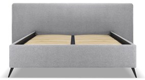 Сиво тапицирано двойно легло с място за съхранение и решетка 160x200 cm Walter - Milo Casa