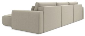 Бежов кадифен разтегателен ъглов диван с място за съхранение (U форма) Kapua – Makamii