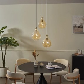 Модерен висящ златен лампион с кехлибарено стъкло 3 светлини - Traditional