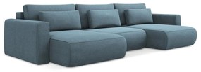 Светлосин разтегателен ъглов диван с място за съхранение (U форма) Kapua – Makamii