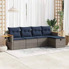 3325960 vidaXL Градински комплект с възглавници, 5 части, сив полиратан