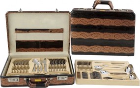 Комплект прибори за хранене и сервиране ZEPHYR ZP 1510 AЕ GM, 72 части, Неръждаема стомана, Кожен куфар