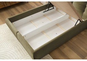Тъмнозелено тапицирано двойно легло с място за съхранение с решетка 160x200 cm Clothilde - Bobochic Paris