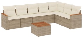 3258439 vidaXL Градински диван с възглавници, 8 части, бежов полиратан