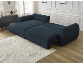 Тъмносин разтегателен ъглов диван от рипсено кадифе (ляв ъгъл) Lucien – Bobochic Paris