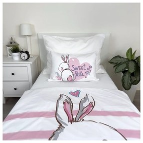 Бяло-розово памучно детско спално бельо за детско креватче 100x135 cm Bunny "Sweet" – Jerry Fabrics
