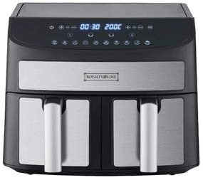 Фритюрник с горещ въздух Royalty Line RL-AF5409, 2400W, 8 л, 2 кошници, 10 програми, Таймер, Автоматично изключване, Черен